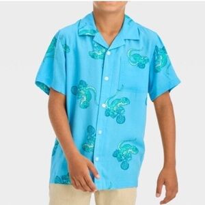 Blue Lizard Bicycle Print Kid’s Button Down Shirt - 8